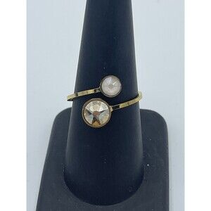 Bohm S Steel Gold Double Crystal Ring SZ 8